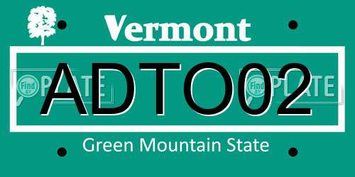 ADTO02 Vermont License Plate