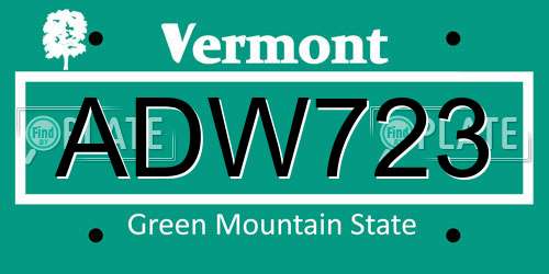 ADW723 Vermont License Plate