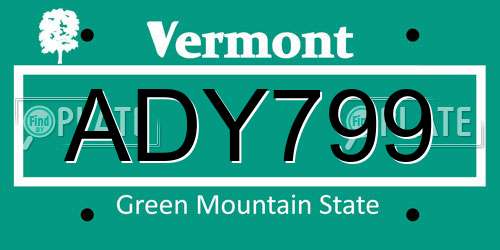 ADY799 Vermont License Plate