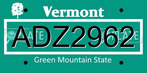 ADZ2962 Vermont License Plate