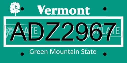 ADZ2967 Vermont License Plate