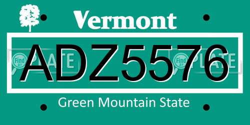 ADZ5576 Vermont License Plate