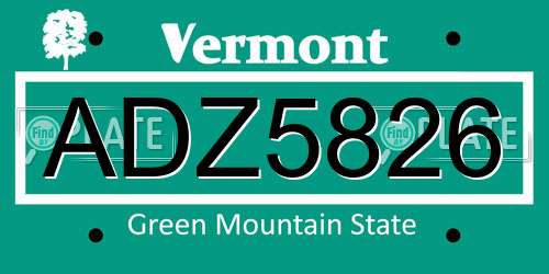 ADZ5826 Vermont License Plate