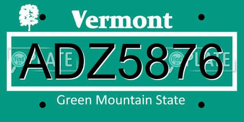ADZ5876 Vermont License Plate