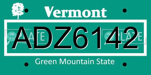 ADZ6142 Vermont License Plate