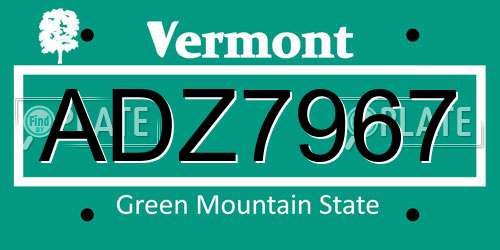 ADZ7967 Vermont License Plate