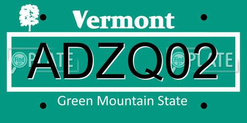 ADZQ02 Vermont License Plate