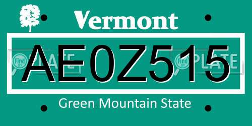 AE0Z515 Vermont License Plate