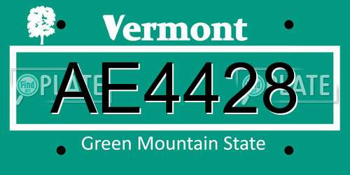 AE4428 Vermont License Plate