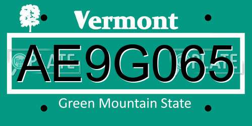 AE9G065 Vermont License Plate