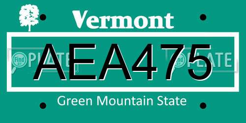 AEA475 Vermont License Plate