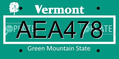AEA478 Vermont License Plate