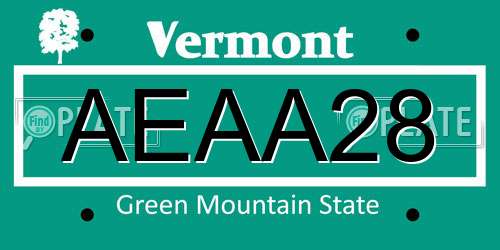 AEAA28 Vermont License Plate