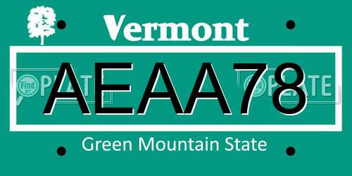 AEAA78 Vermont License Plate