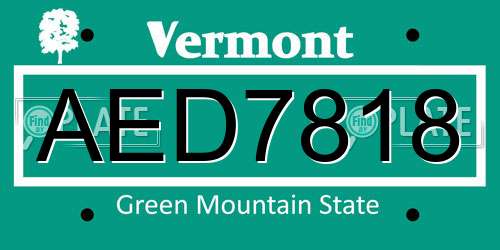 AED7818 Vermont License Plate