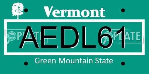 AEDL61 Vermont License Plate