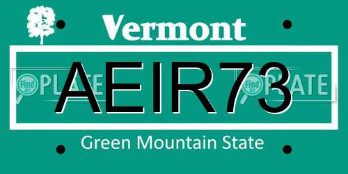 AEIR73 Vermont License Plate