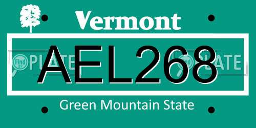 AEL268 Vermont License Plate