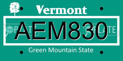 AEM830 Vermont License Plate