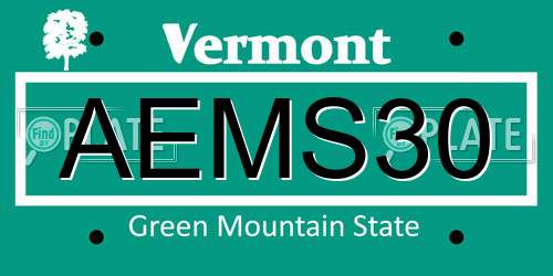 AEMS30 Vermont License Plate