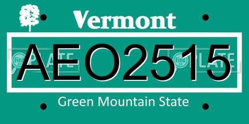 AEO2515 Vermont License Plate
