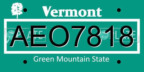 AEO7818 Vermont License Plate