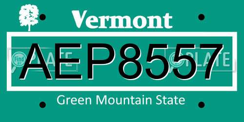 AEP8557 Vermont License Plate