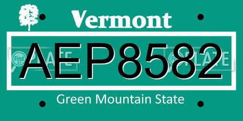 AEP8582 Vermont License Plate
