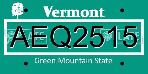AEQ2515 Vermont License Plate