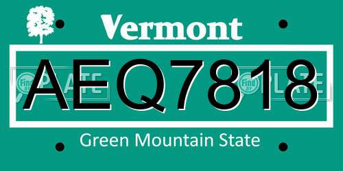 AEQ7818 Vermont License Plate