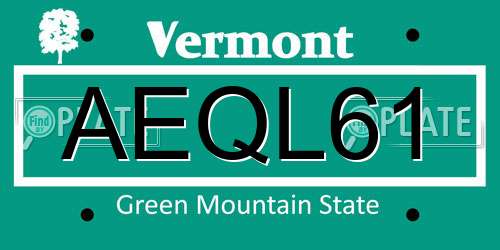 AEQL61 Vermont License Plate