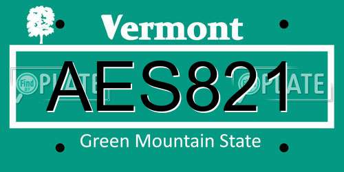 AES821 Vermont License Plate