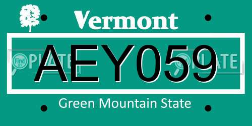 AEY059 Vermont License Plate