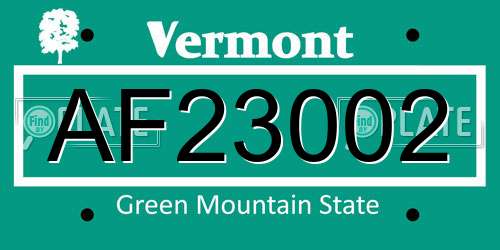 AF23002 Vermont License Plate