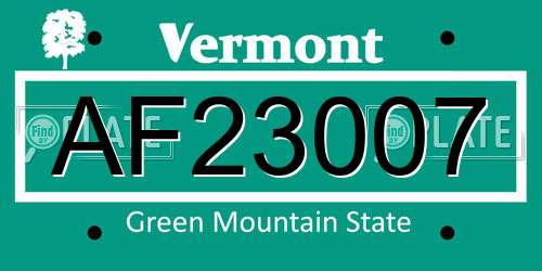 AF23007 Vermont License Plate