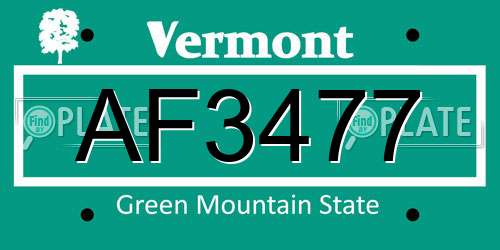 AF3477 Vermont License Plate