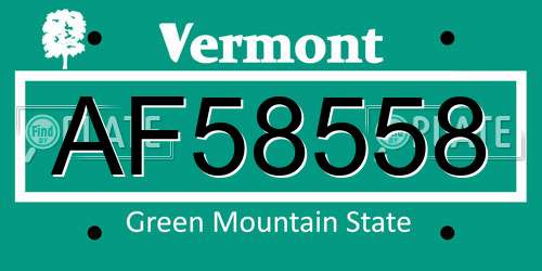 AF58558 Vermont License Plate