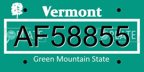 AF58855 Vermont License Plate