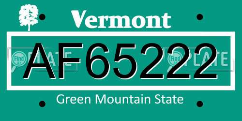 AF65222 Vermont License Plate