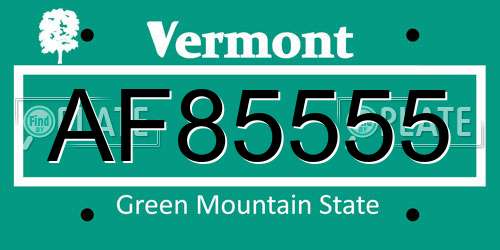 AF85555 Vermont License Plate
