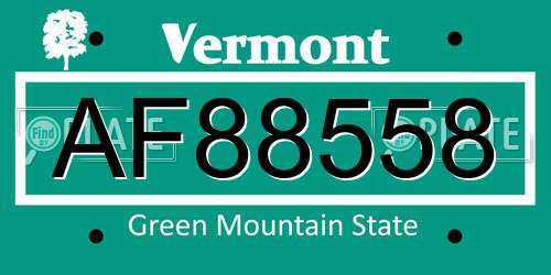 AF88558 Vermont License Plate