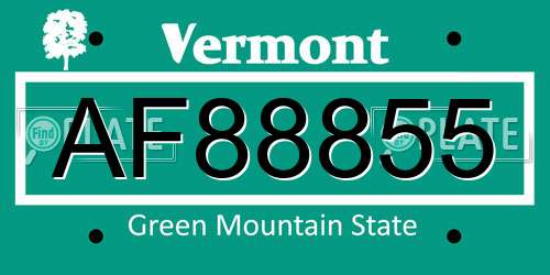 AF88855 Vermont License Plate