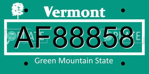AF88858 Vermont License Plate