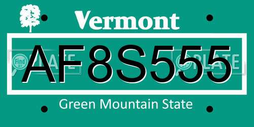AF8S555 Vermont License Plate