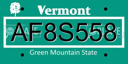AF8S558 Vermont License Plate