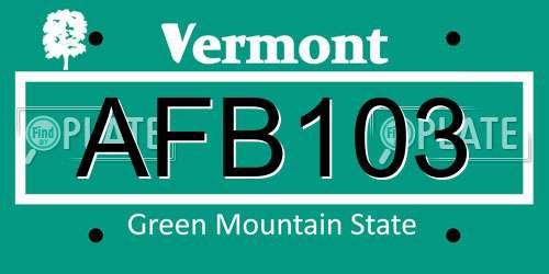AFB103 Vermont License Plate
