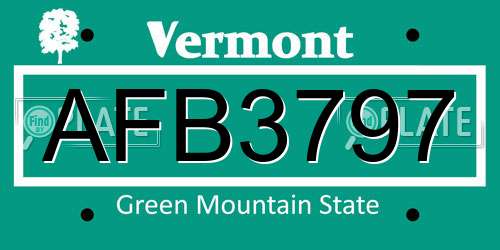 AFB3797 Vermont License Plate