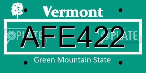 AFE422 Vermont License Plate