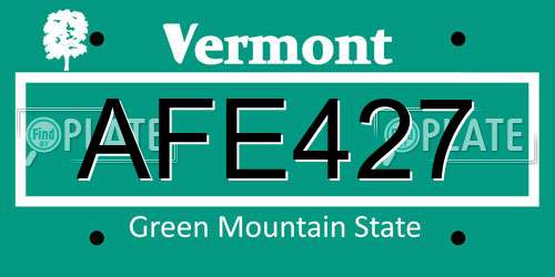 AFE427 Vermont License Plate