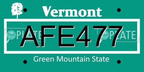AFE477 Vermont License Plate